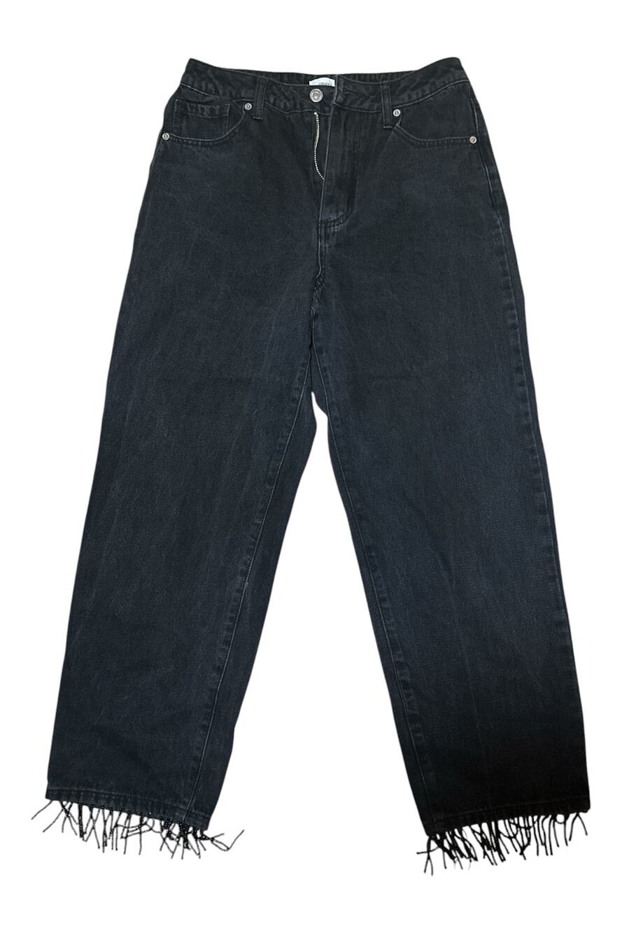 Forever 21 Washed Black High-Waisted Jeans with Beaded Fringe Hem - Size 27
